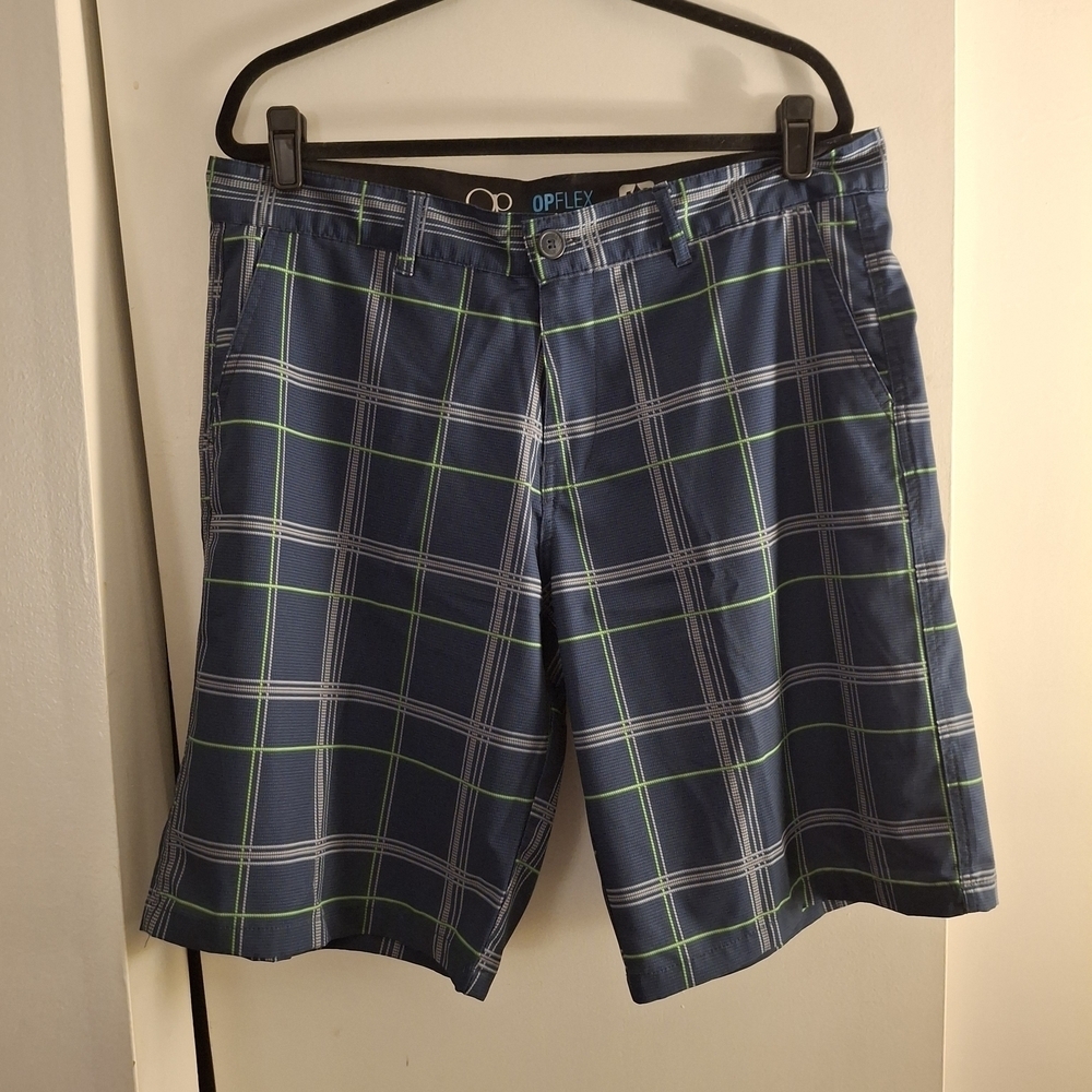 OP Men's Blue and Green Plaid Shorts